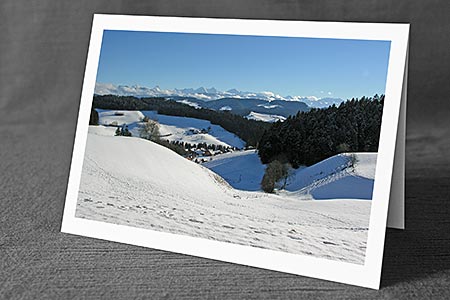 A5-Fotokarte/Klappkarte mit hochwertigem Papierabzug, Einlageblatt und Umschlag. Fototitel: Winterlandschaft Emmental (Klappkarte, Kunstkarte)