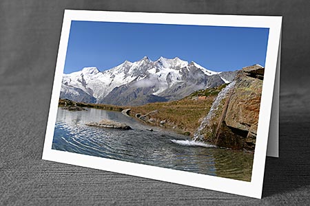 A5-Fotokarte/Klappkarte mit hochwertigem Papierabzug, Einlageblatt und Umschlag. Fototitel: Glückwunschkarte Berglandschaft (Klappkarte, Kunstkarte)