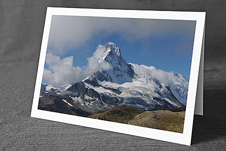 A5-Fotokarte/Klappkarte mit hochwertigem Papierabzug, Einlageblatt und Umschlag. Fototitel: Fotogrusskarte Matterhorn (Klappkarte, Kunstkarte)