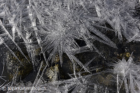 A5-Fotokarte/Klappkarte mit hochwertigem Papierabzug, Einlageblatt und Umschlag. Fototitel: Glitzernde Eiskristalle und Eissterne (Klappkarte, Kunstkarte)