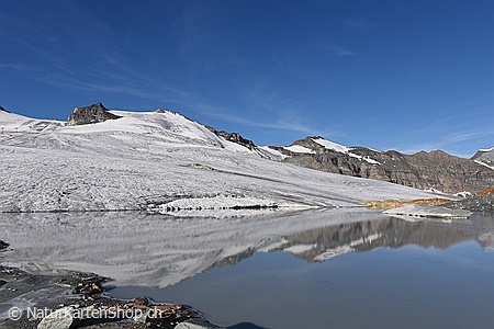 A5-Fotokarte/Klappkarte mit hochwertigem Papierabzug, Einlageblatt und Umschlag. Fototitel: Gletschersee mit Spiegelung (Klappkarte, Kunstkarte)
